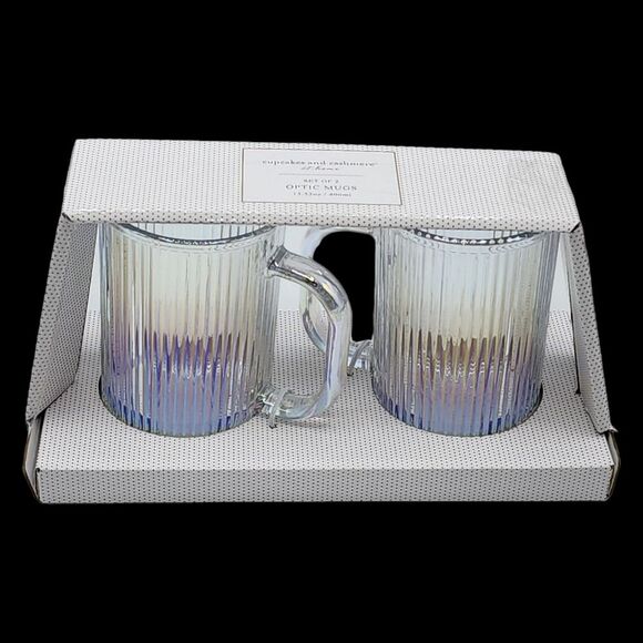 Cupcakes and Cashmere Set‎ of 2pc Iridescent Optic Glass Mugs 13.5oz Drinkware - Picture 7 of 8